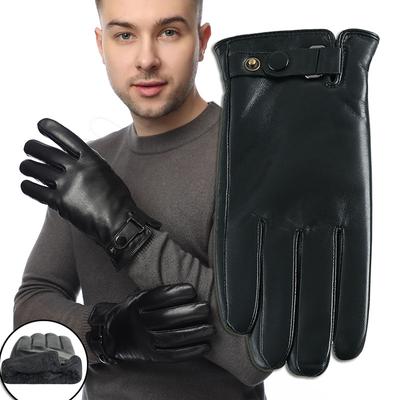 Luvas de couro genuíno para homens tela sensível ao toque inverno quente pele de carneiro real luvas à prova de vento à prova d'água condução equitação motocicleta