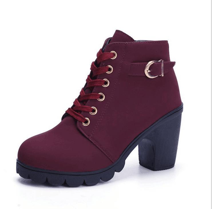 35-42 Autumn and Winter New High-heeled Thick-heeled Women's Boots Lace-up Short Boots Women's Short Boots Martin Boots Single Boots