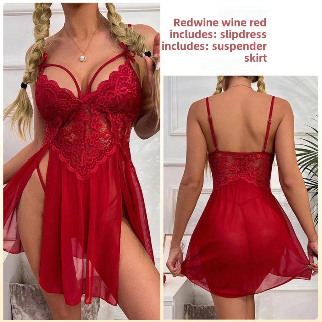 Sex Underwear Sexy Loungewear Mesh Perspective Pajamas Lace Embroidery Suspender Pajamas
