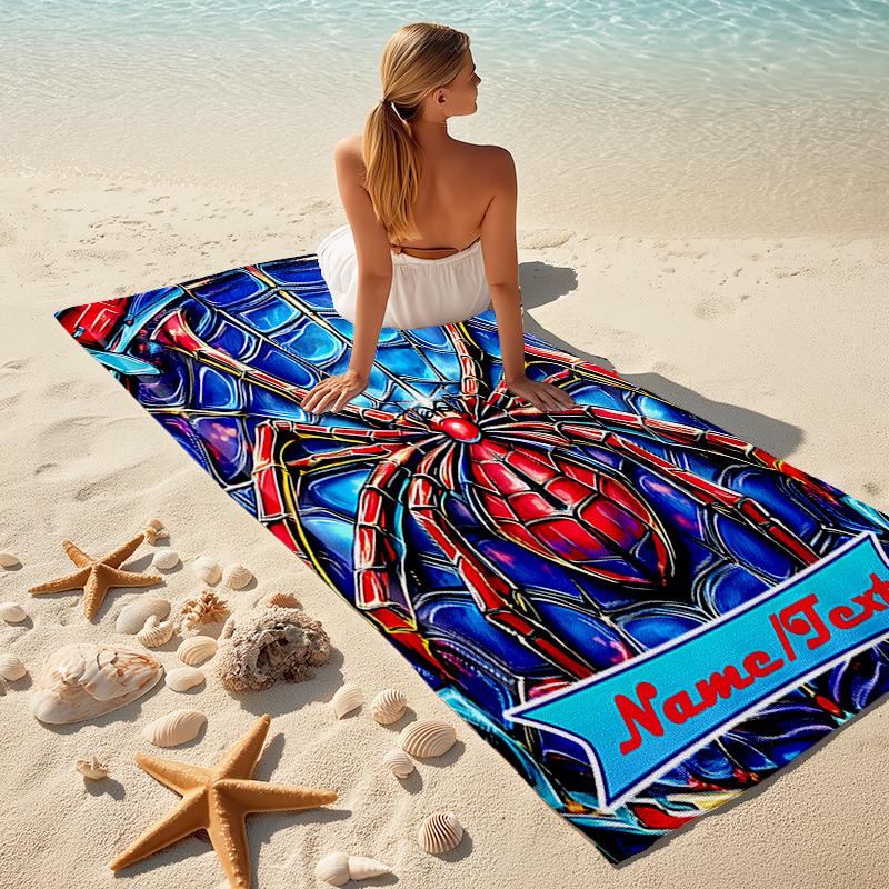 1PC Custom Name Spider-Man Web Art Beach Towel Highly Absorbent And Sand-Resistant Towel for Swimming, Pool, Yoga, And Travel Lightweight
