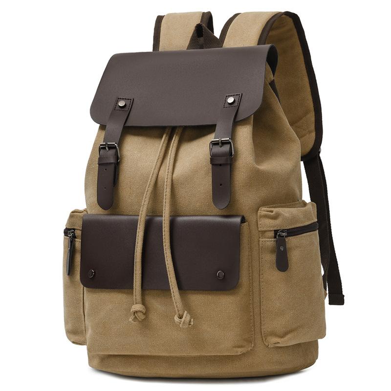 Vintage Canvas Backpack Men Large Capacity Drawstring Rucksack Casual Travel School Backpack Retro Daypack for College Students