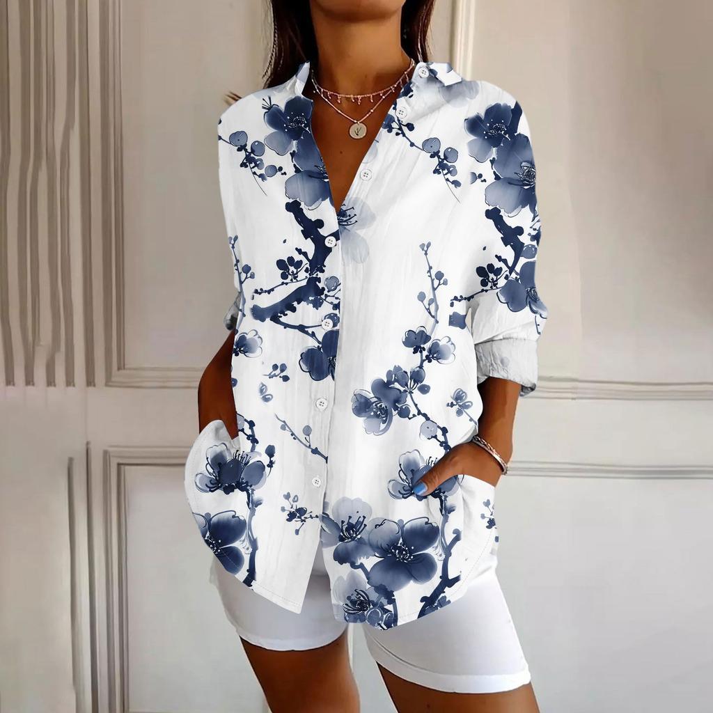 Womens Button Down Shirt Long Sleeve Shirts For Women Print Graphic Blouse Top