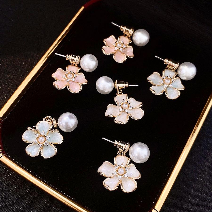Zircon Oil-drop Flower Pearl Earrings for Women Fashion Sweet Drop Earring Light Luxury High-end Luxury Designer Zircon