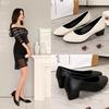 Women'S 5Cm High Heels Pumps Office Lady Women Shoes Sexy Bride Party Thick Heel Round Toe Leather Zapatillas Mujer Wedges G6