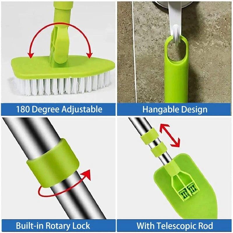 Retractable Long Handle Triangle Brush Multifunctional Floor Bathroom Cleaning Brush Sponge Brush Kitchen Supplies Cleaning Tools
