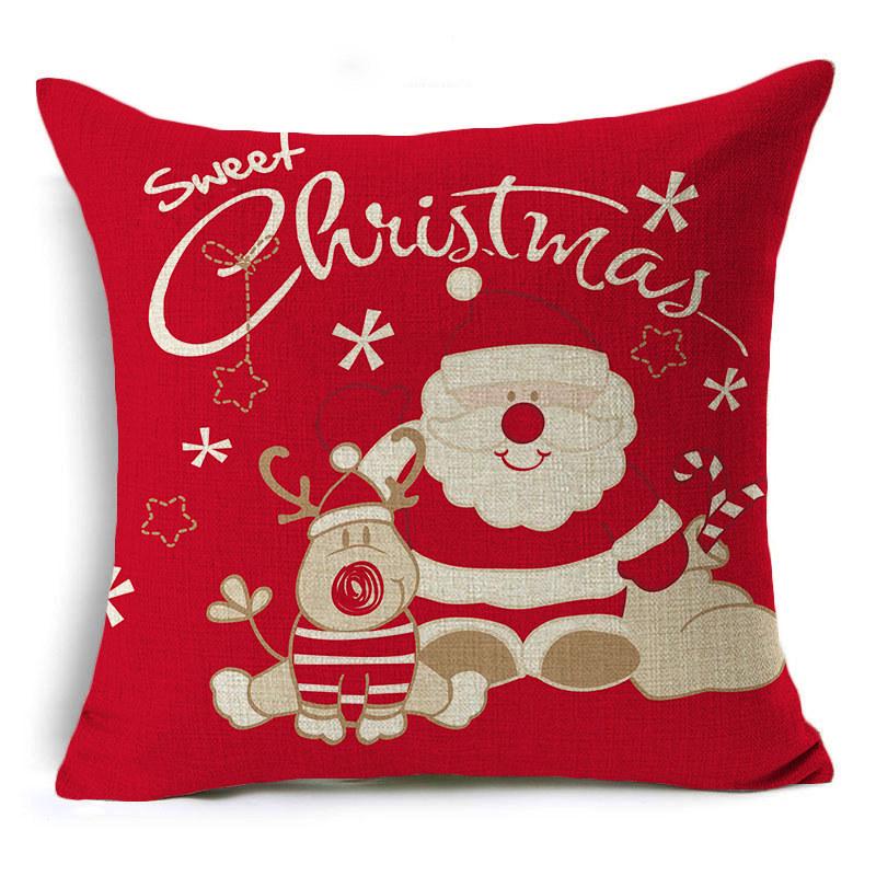 Santa Claus Cartoon Christmas Cushion Covers Reindeer Christmas Trees Linen Pillow Cover Decorative Sofa Couch Throw Pillows