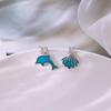 Asymmetric Ocean Shell & Dolphin Zircon Earrings - S925 Silver Glazed Drop Style for Women