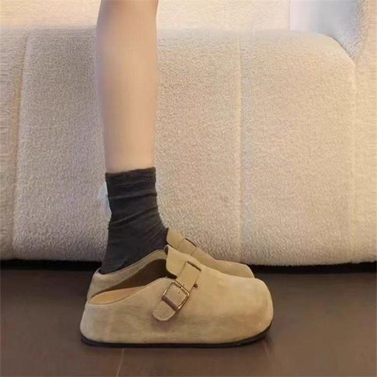 Fashion Women's Slippers for Outerwear 2025 Summer New Style One-foot Thick-soled Closed-toe BOKEN Half-slippers