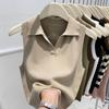 Autumn New Korean Version of Polo Collar Sleeveless Knitted Vest for Women Short Simple Casual and Versatile Slim Top