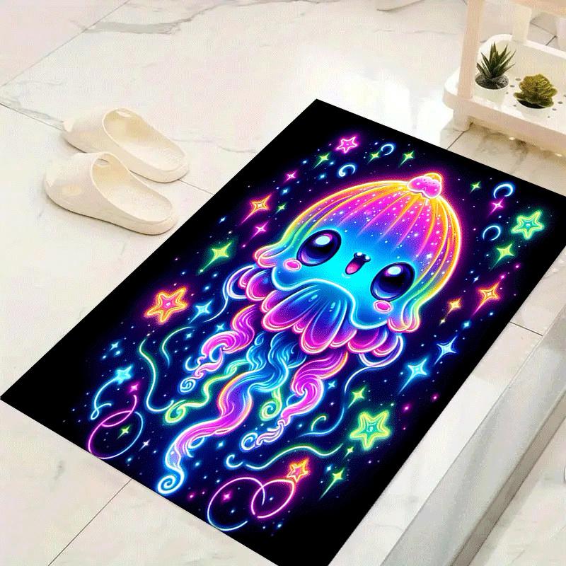

1pc Colorful jellyfish Design Area Rug - Soft, Anti-Slip, and Durable Gaming Room Decor for Bedroom 60cm by 90cm