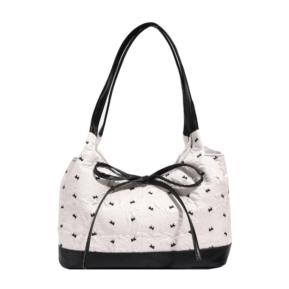Sweet Single Shoulder Underarm Bag Bow Print Tote Bag Fashion Underarm Bag Protable Casual Commute Niche Handbags