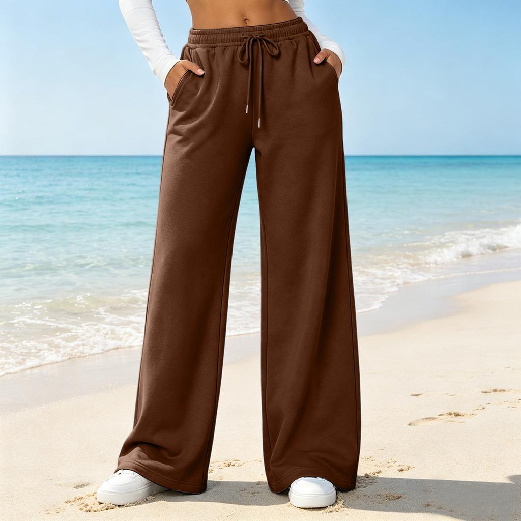 Women's Color Loose Fit Straight Leg Pants with Pockets Casual