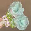 Hairpin Organza Flower Hair Clip with Hand-Crocheted Petals Leaves Sweet Style Bang Hair Pin Hair Accessories