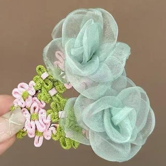 Hairpin Organza Flower Hair Clip with Hand-Crocheted Petals Leaves Sweet Style Bang Hair Pin Hair Accessories