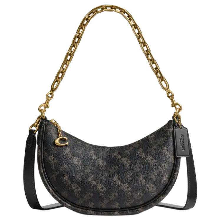

Coach Mira 24 Classic Horse And Carriage Logo Chain Zip Closure Dumpling Bag Handbag Shoulder Bag Medium Women handbags Truffle Black CM584-B4SI1 Basic Set (Bag+Dust Bag)