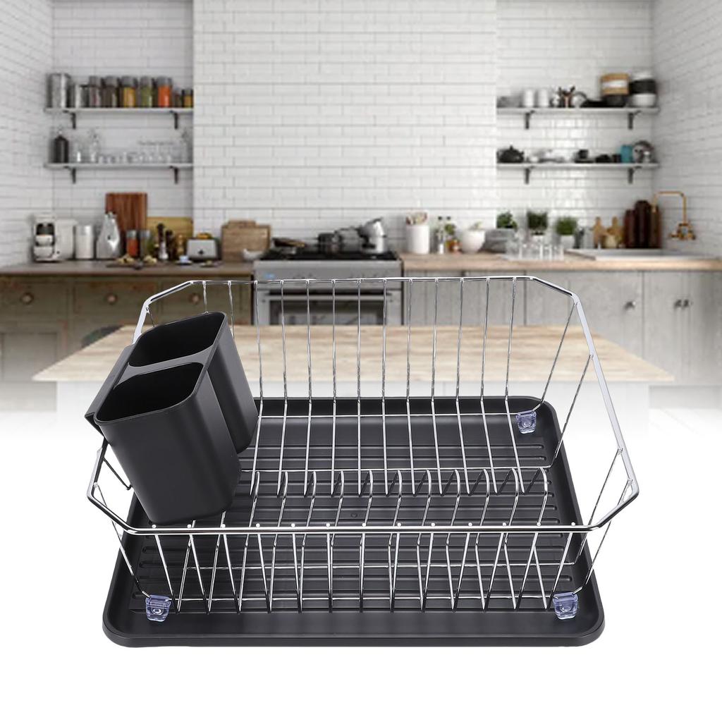 Dish Drying Rack Iron Dish Drainer Rack with Utensil Holder for Kitchen Counter Sink Spoons and Forks