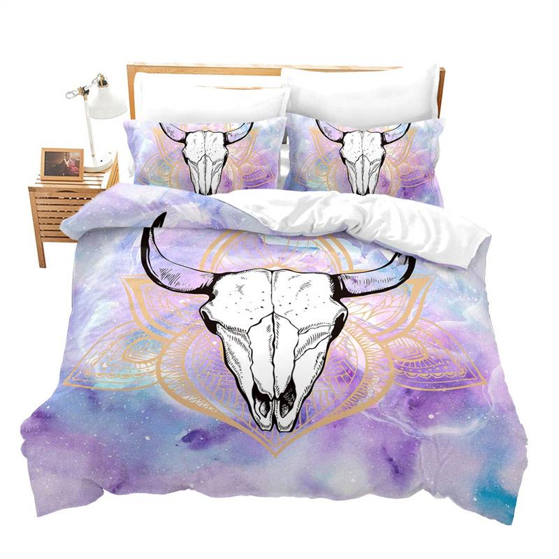 Farm Animal Duvet Cover Set Single King Queen Bohemian Mandala Bedding Set Microfiber Deer Bull Head Cow Skull Comforter Cover
