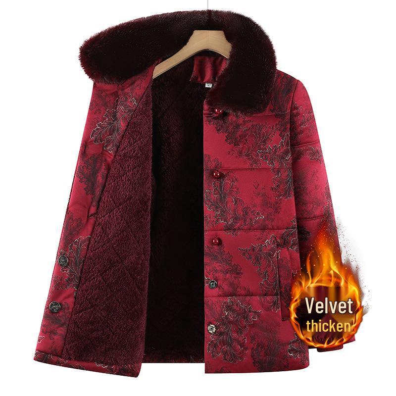 

Cozy Winter Cotton Jacket with Fleece for Elderly Women – Warm, Thickened Coat for Moms and Grandmas 4XL (135-150 lbs) красный