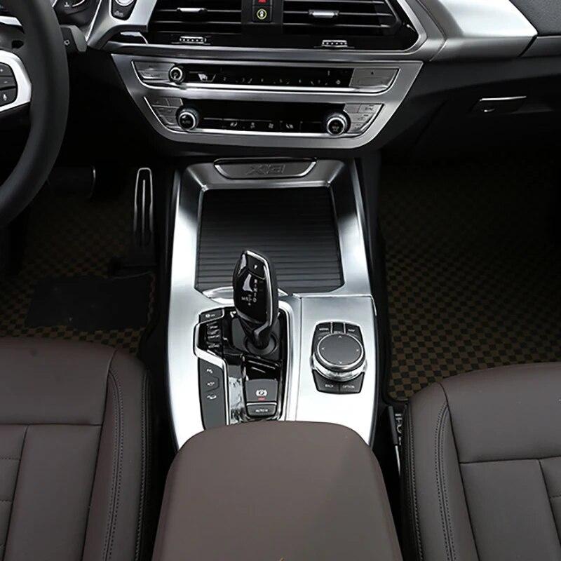 Carbon Fiber Auto Interior Gear Shift Knob Cover Multimedia Button Panel Trim Sticker Car Accessories For BMW X3 G01 X4 G02 2018