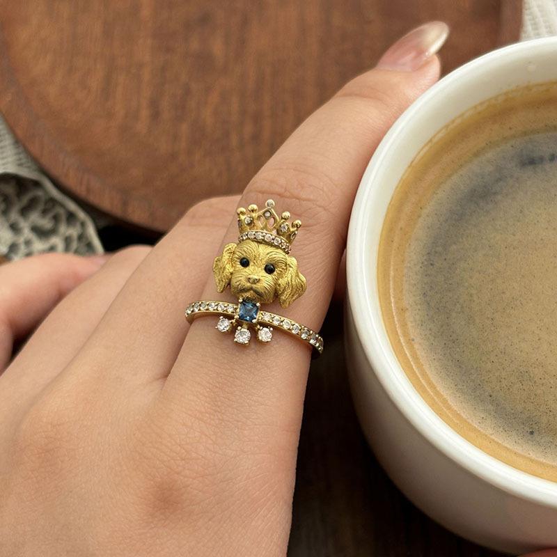 3D Puppy Kitten Ring Adorable Crown Bow Enamel Animal Design Perfect for Women Jewelry Gifts