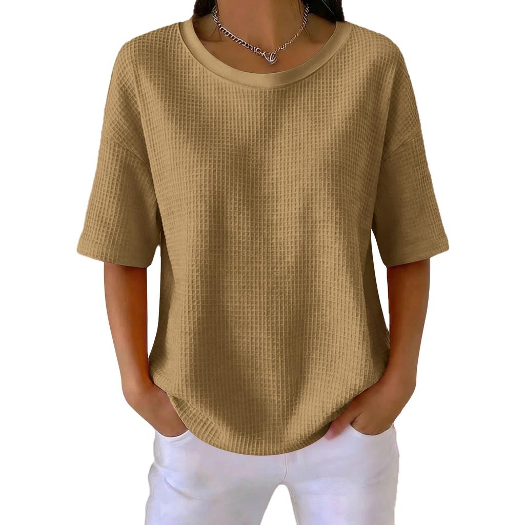 Women's New Summer Color Knit Round Neck Short Sleeve Top