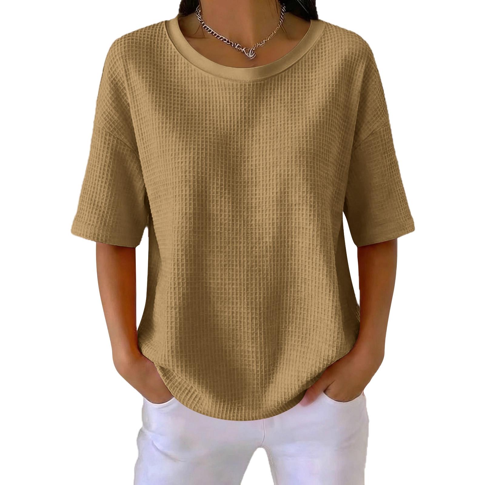 Women s New Summer Color Knit Round Neck Short Sleeve Top XS хаки