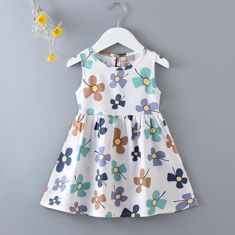 Girls' Floral Summer Princess Beach Dress, Cotton Silk Tank, A-line Skirt