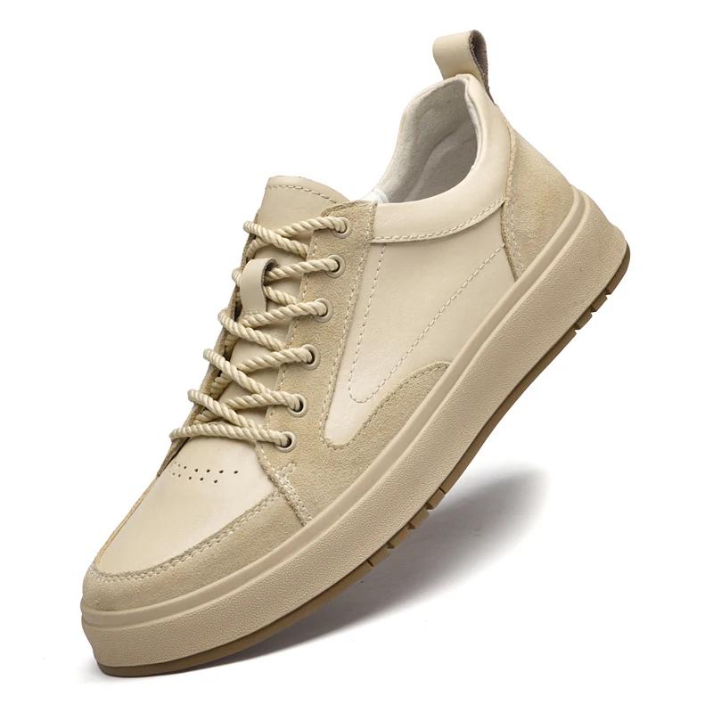

Новые мужские кроссовки из натуральной кожи, повседневная обувь для активного отдыха, модные белые туфли на шнуровке для мужчин, прогулочная обувь для тенниса, мужские спортивные туфли 45 бежевый