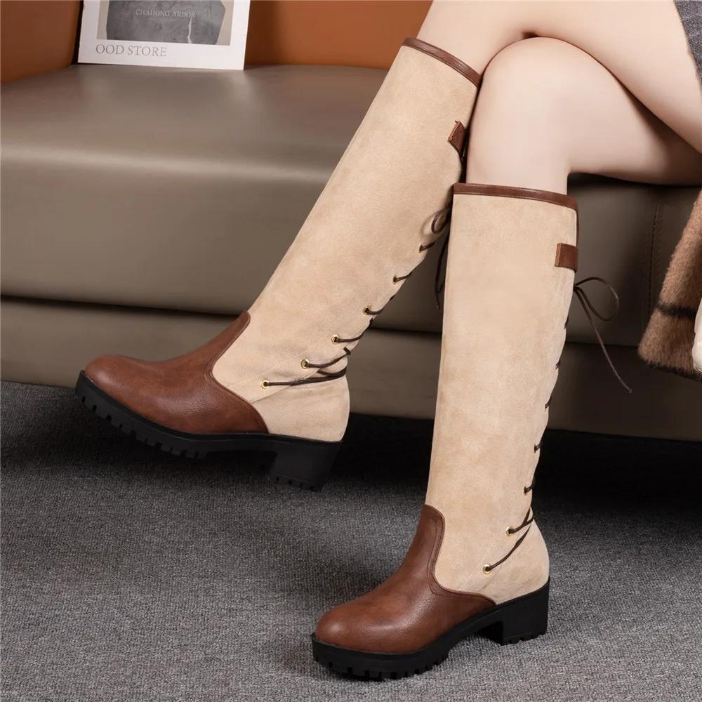 Fashion NEW Women Knee High Boots Thick Heel Platform Boats Long Autumn Winter Strap Buckle Cross Belt Was Thin Jane High Simple Botas M