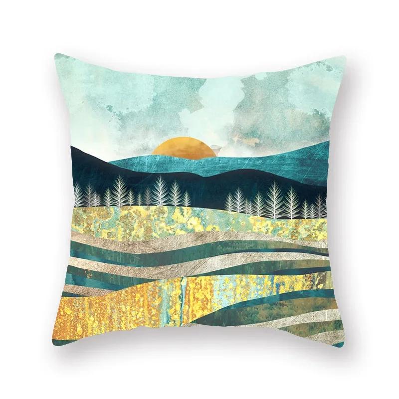 45x45cm Abstract Art Geometric Mountain Sunset Octopus Creative Pillow Cover Sofa Office Seat Cushion  Home Decoration
