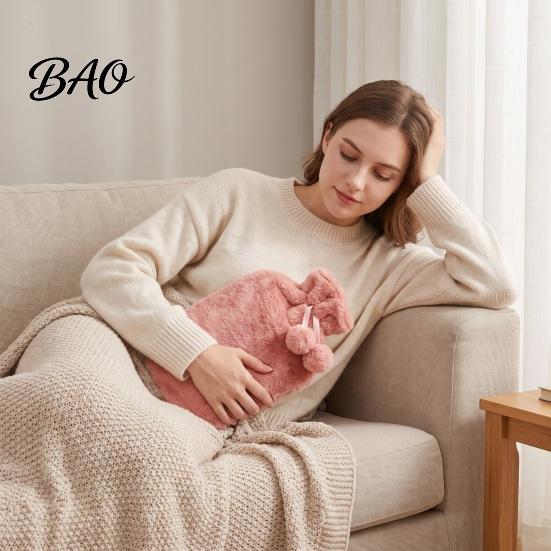 Hot Water Bag with Drawstring 2L Bottle Plush Cover, Pompom Lightweight Bag, Winter Warm for Hands, Feet, Stomach