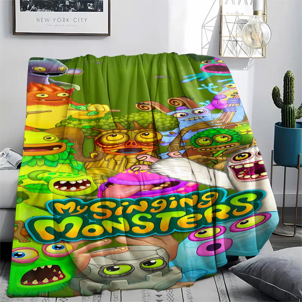1PC My Singing Monsters Print Flannel Blanket, High quality All Seasons, Home Decor, Warmth and Comfort, Perfect for Christmas Gifts