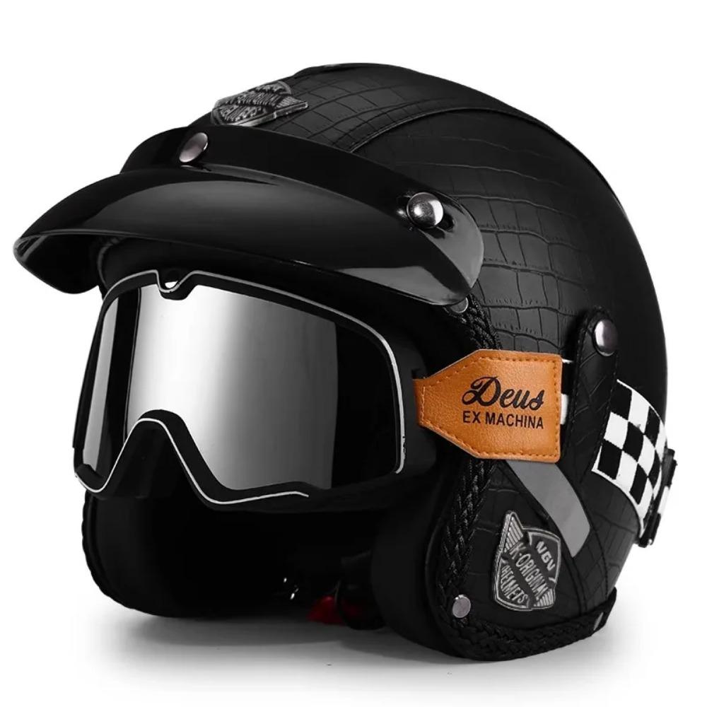 Vintage Semi Open Motorcycle Helmet Motocross Motorcycle Accessories 3/4 Motorcycle Helmet Open Face Men Women Cycling Goggles