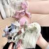 Heel Ribbon Bow Socks Children in Summer Thin Sweet Girl Lolita Socks Women Fried Dough Twists Pattern Tube Socks Absorb Sweat