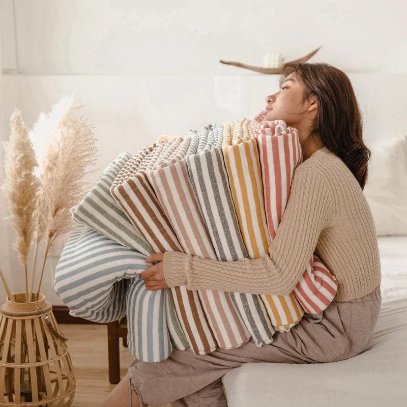 Stripes 100% Cotton Summer Blanket Bed Gentle Skin Friendly Queen Quilt Summer Air Conditioner Lightweight Comforter Breathable