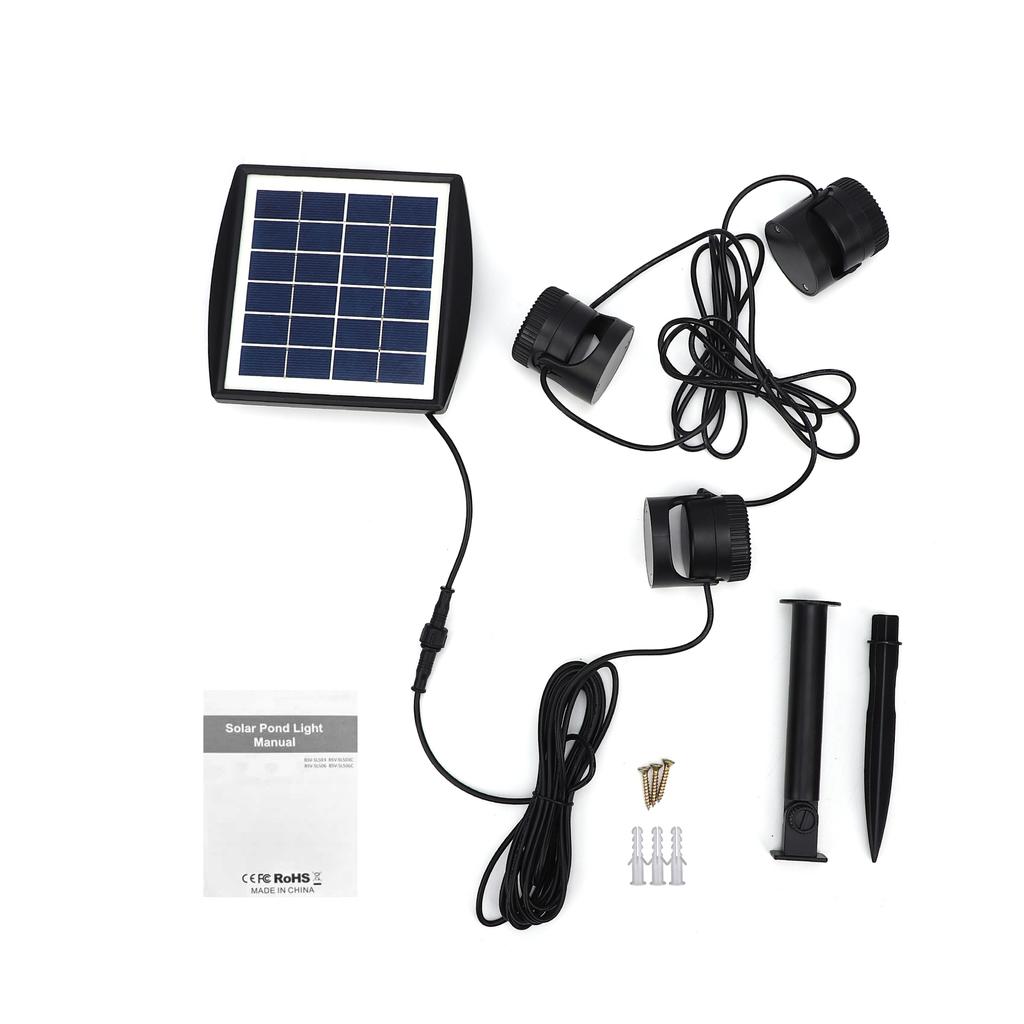 RGB Solar Pond Light, Three Heads Underwater Spotlights, IP68 Rainproof Outdoor Decorative Lamp, Solar Powered