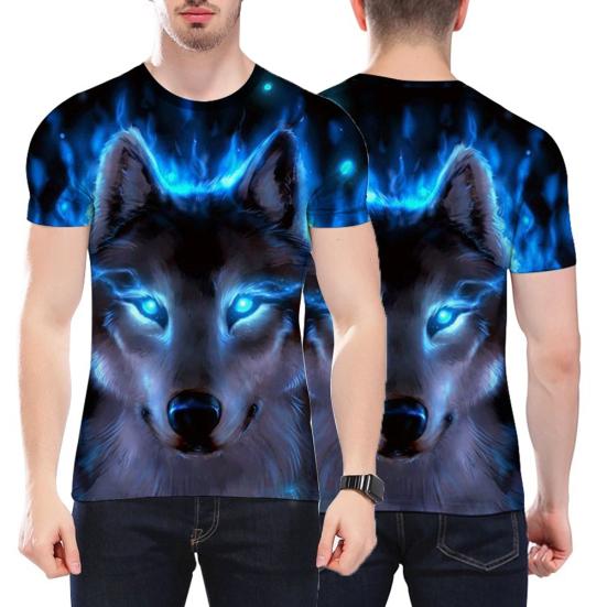 Unisex Vivid 3D Wolf Printed Short Sleeve T-shirt Round Neck Plus Size Tee Top