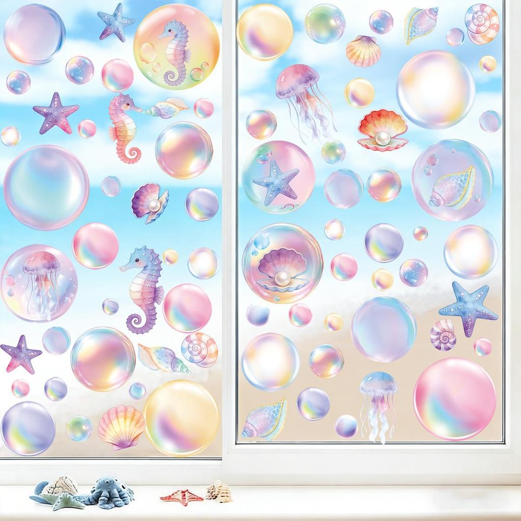 Summer Ocean Bubbles Window Stickers - Colorful Electrostatic Glass Decorations
