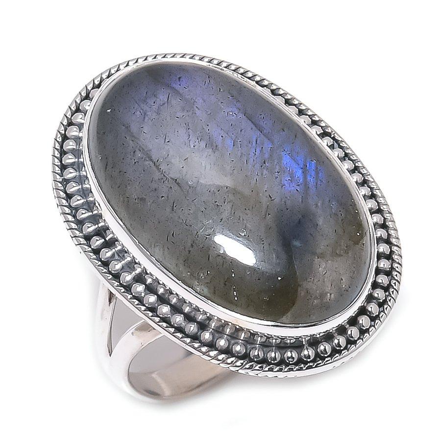 Natural Labradorite Gemstone Handmade 925 Solid Silver Jewelry Ring Size 10 Q5o00