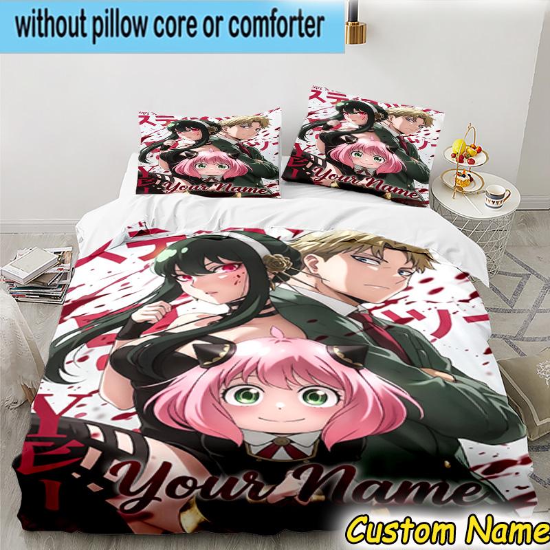 3pcs Custom Name Fantasy Adventure Anya Bedding Set Includes 1 Duvet Cover & 2 Pillowcases for All Seasons Dormitory Home Decor Christmas Gifts