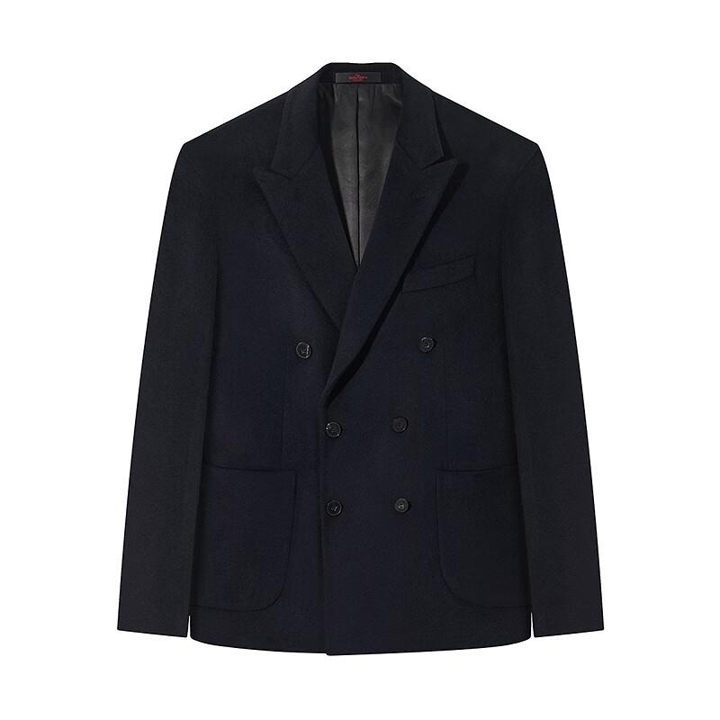 Qipai Men's Double-Breasted Wool Blend Business Suit Jacket