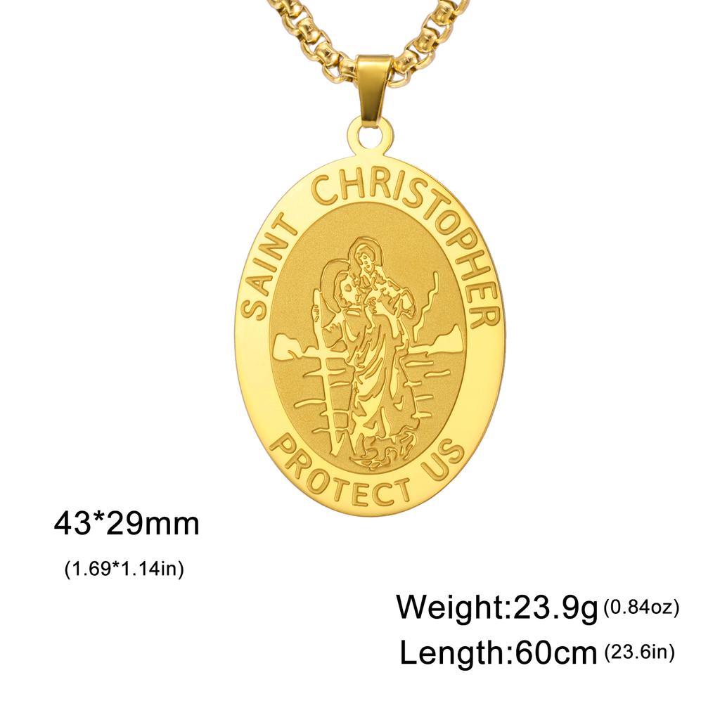 LIKGREAT Religious ST.Christopher Protect Us Medal Necklace Stainless Steel Catholic Saint Amulet Pendant Jewelry