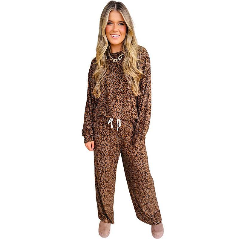 Womens Leopard Print Drawstring Hoodie Wide
