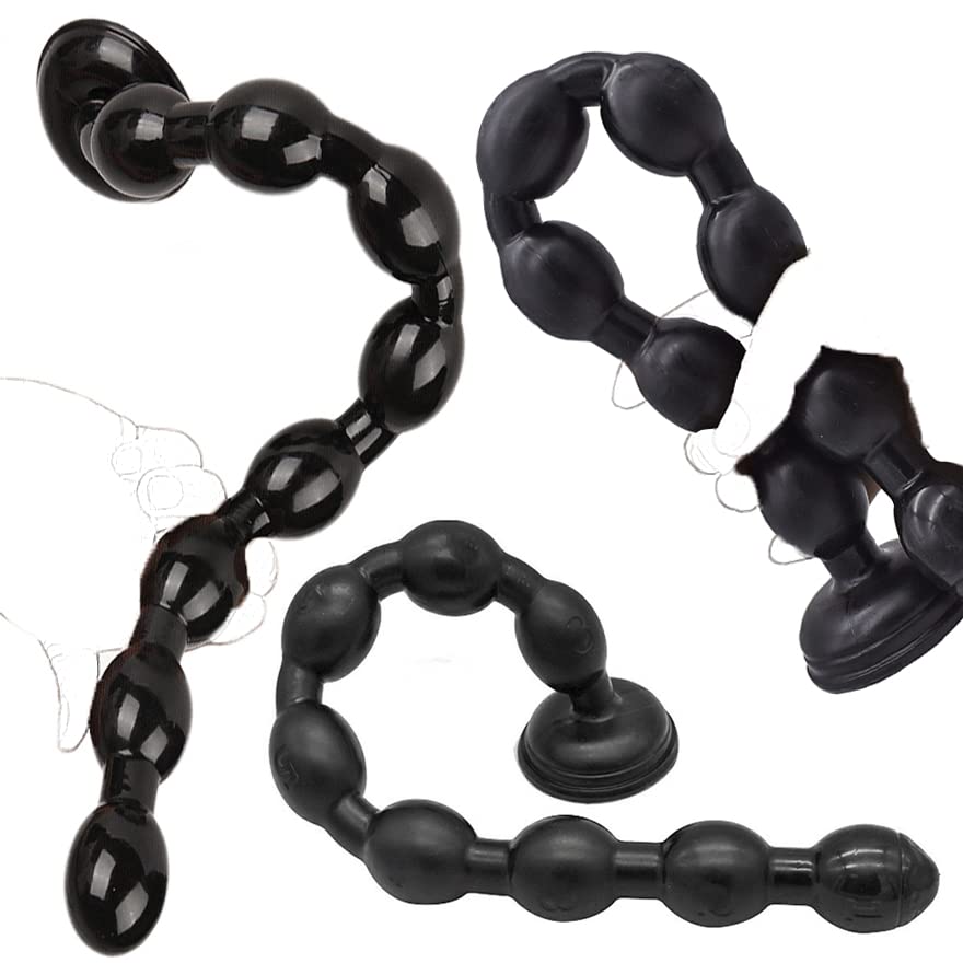 Dildo Anal Plug with Suction Cup 8 Link Beads Black 50cm3.7cm
