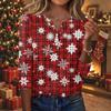 Women's Casual Christmas Print V-Neck Button-Front Three-Quarter Sleeve T-Shirt Top