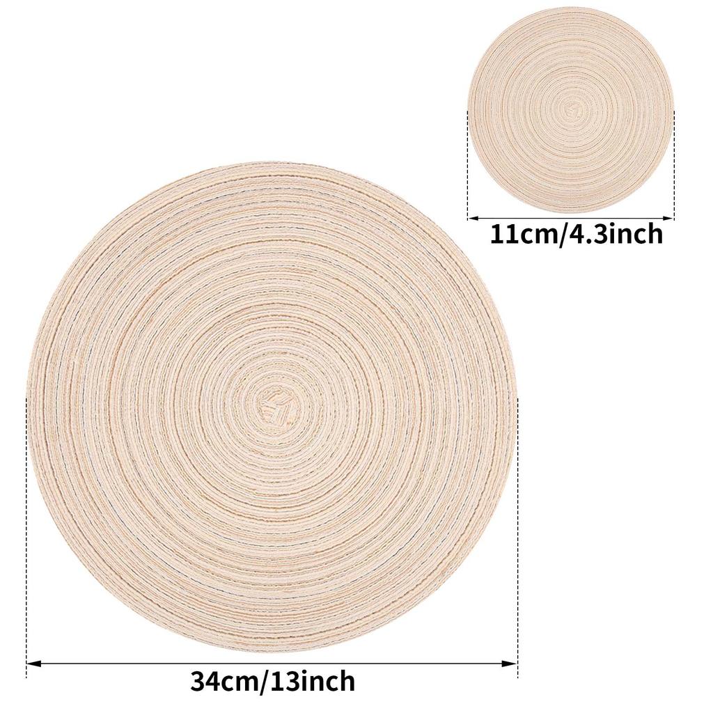 Set of 6 36cm/38cm Ramie Round Table Mat Braided Placemats Washable Non-Slip Kitchen Dining Tableware Bowl Pads Cup Coasters