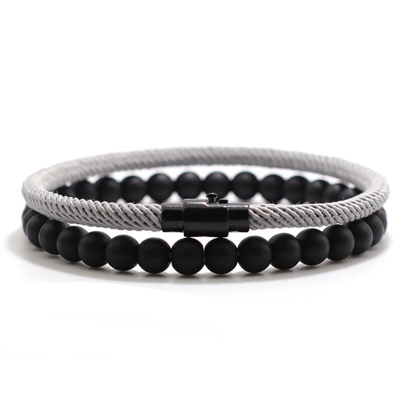 2 stk Matchende Armbåndssett Unisex 6mm Onyx Stein Armbånd 4mm Snorsmykke Par Armbånd Brazalete Pulseira Smykker