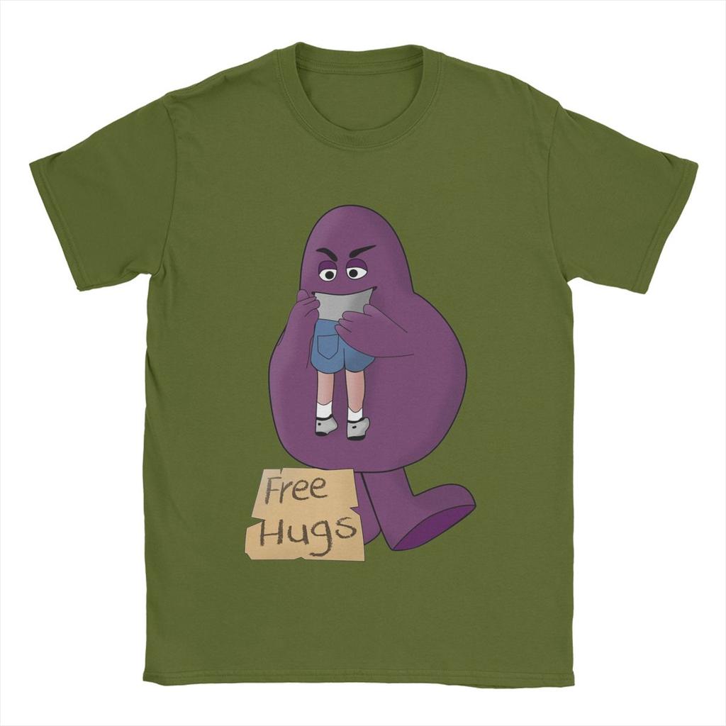 Hungry For Free Hugs From Grimace Men's T Shirts Novelty Tee Shirt Short Sleeve Crewneck T-Shirts Pure Cotton Gift Idea Clothes