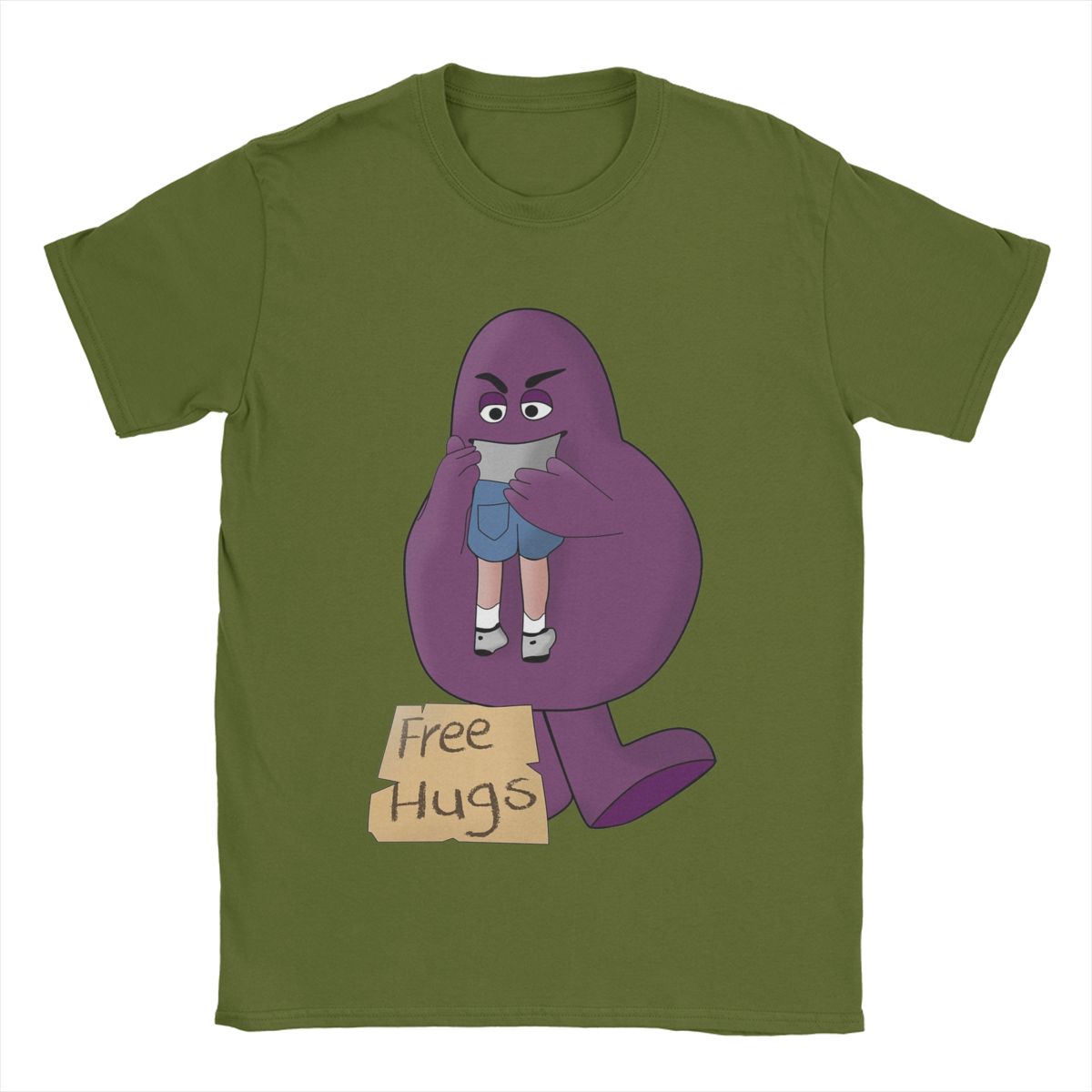 

Hungry For Free Hugs From Grimace Men s T Shirts Novelty Tee Shirt Short Sleeve Crewneck T-Shirts Pure Cotton Gift Idea Clothes 2XL