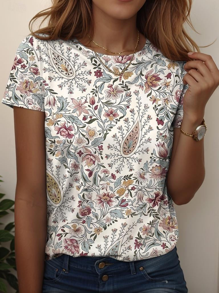 New Graphic Paisley Vintage 3D Print Women's T-Shirts O-Neck Short Sleeve T Shirt Y2k Harajuku Tees Casual Tops Female Clothing